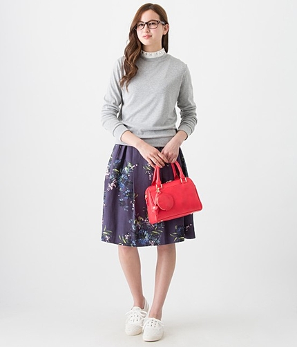 グログランフラワープリントタックギャザースカート