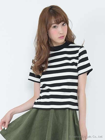 ボーダープチハイネックトップス