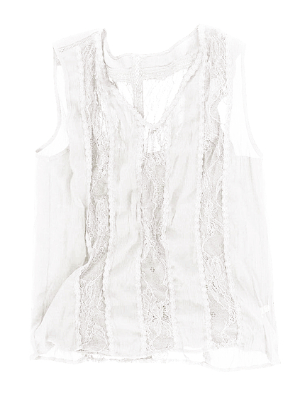 Vネックレースシフォンブラウス