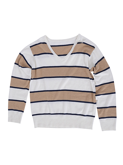 Vネックマルチボーダーカラーニット