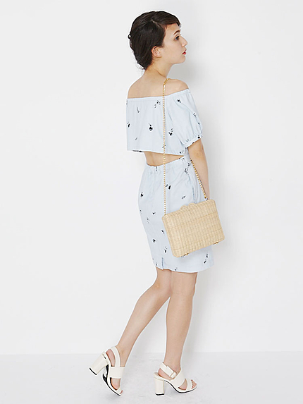 【DUO】単色小花オフショルワンピース