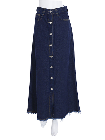 ボタンフライデニムマキシスカート