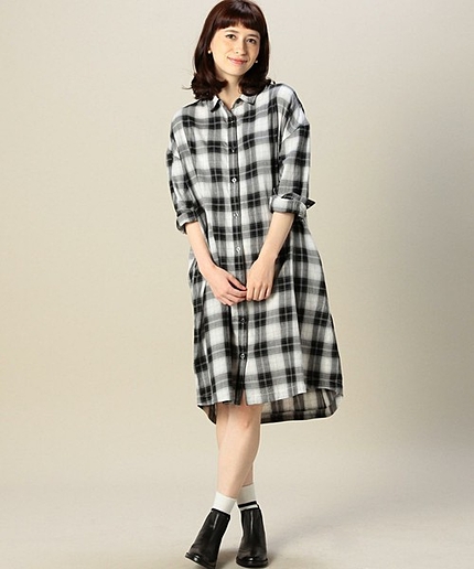 CB S/N OMBRE CHK シャツワンピース