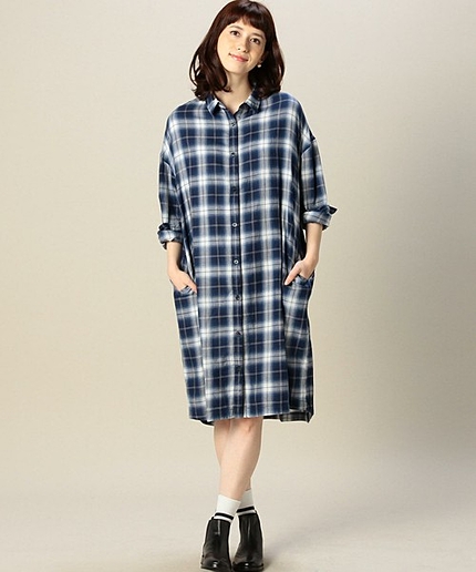 CB S/N OMBRE CHK シャツワンピース