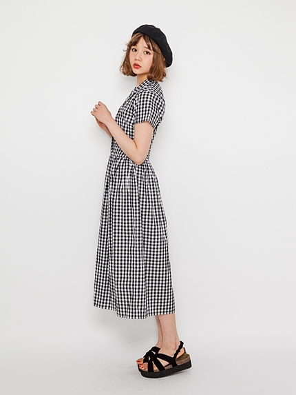 ギンガムレースアップワンピース