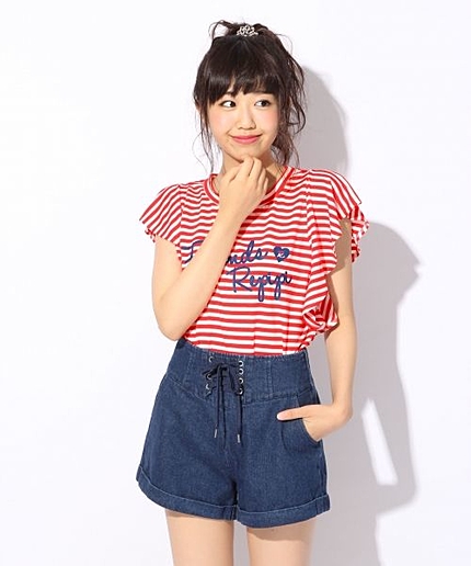 レースアップデニムショートパンツ