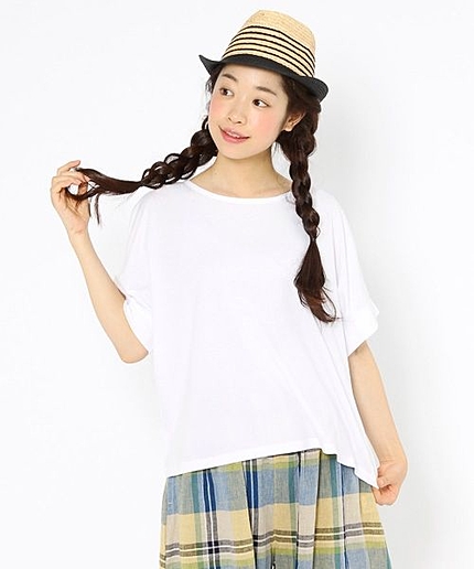 コットンレーヨン袖タックハーフスリーブプルオーバー