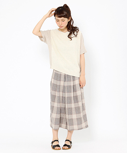 リネンチェックワイドパンツ