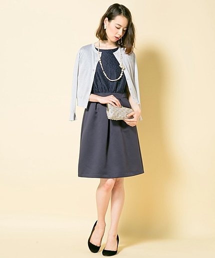 オーガンスクエアレースバックサテンドレス