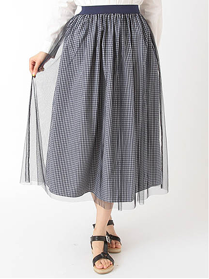・TCギンガムチェック ギャザーチュールスカート