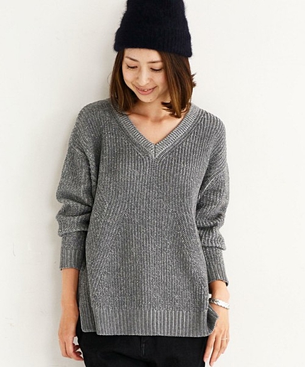 BY ∵TORRAZZO DONNA Ｖネックミックスニットプルオーバー