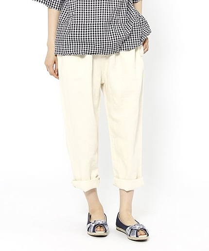 コットンリネンデニムイージークロップドパンツ