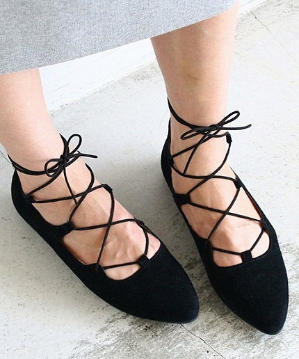 BY∵ スウェードレースアップフラット