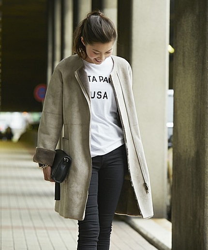 【予約】●JCUR フェイクムートン ノーカラー コート