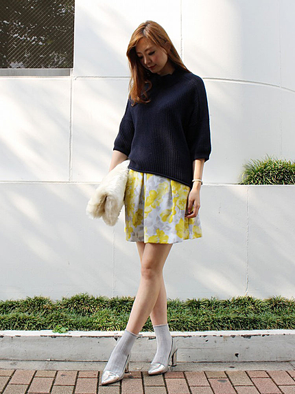 【DUO】 FLOWERプリントタックminiスカート