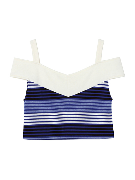 グラデボーダーオフショルトップス