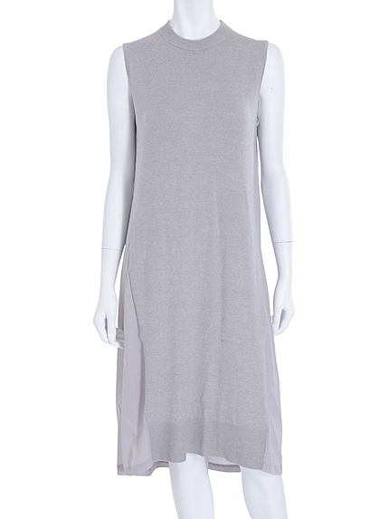 【DUO 異素材切替ノースリKTロングワンピース