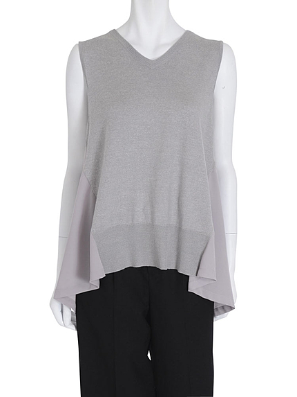 【DUO】 異素材切替ノースリVネックニット