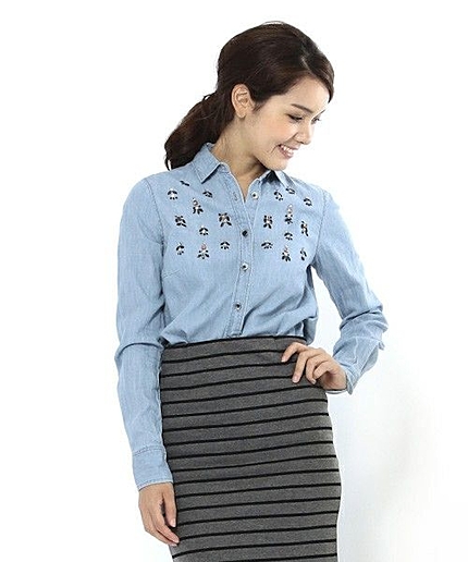 ビジューダンガリーシャツ