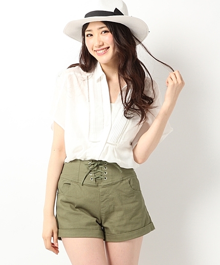 レースアップハイウエストショートパンツ