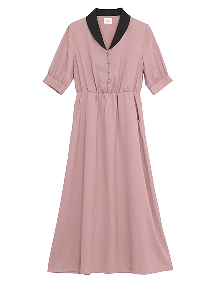 配色ジョーゼットシャツワンピース