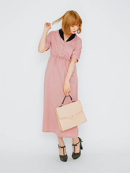 配色ジョーゼットシャツワンピース