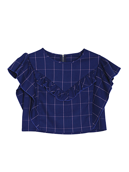 チェックフリルブラウス