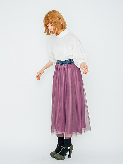 チュールミモレボリュームスカート