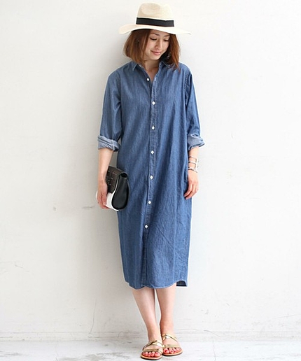 BYBC 4.5OZ ダンガリーロングシャツワンピースо