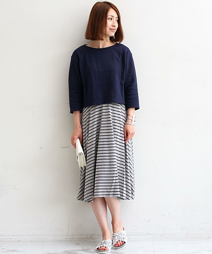 BYSF ジャカードプルオーバー+ボーダー カサネワンピースо