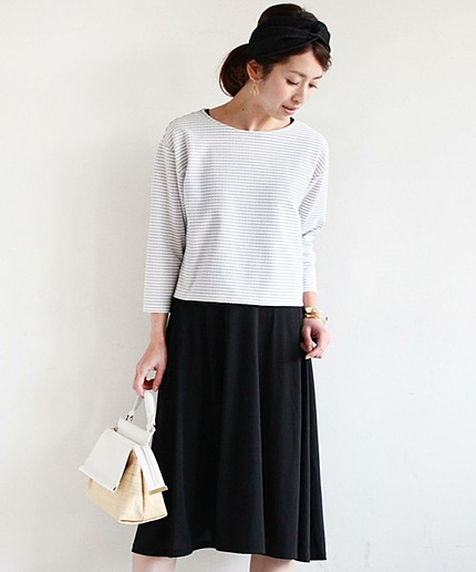 BYSF ∵ボーダーカット×無地フレア重ねワンピースо