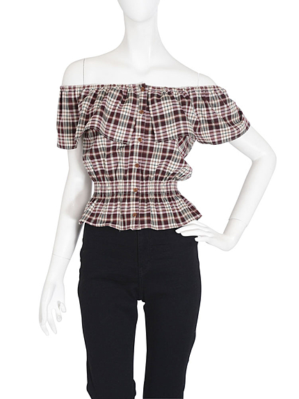 【dazzlin】チェックオフショルトップス