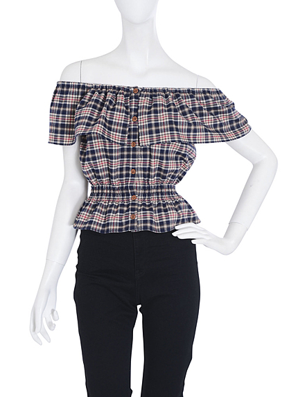【dazzlin】チェックオフショルトップス