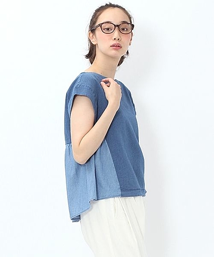 【8/12再値下げ】【再入荷】インディゴ切り替えブラウス