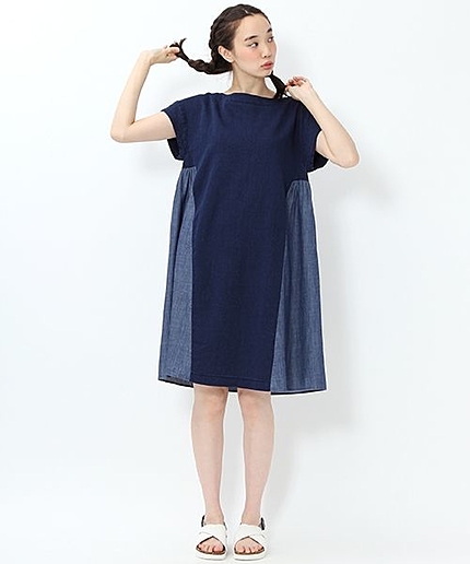 インディゴ切り替えワンピース
