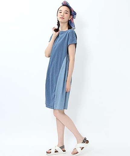 【再入荷】インディゴ切り替えワンピース