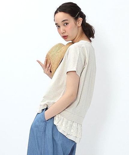 【7/22再値下げ】【再入荷】レース重ね付けクルーネックTシャツ