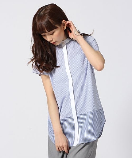 ストライプキリカエクレリックシャツ