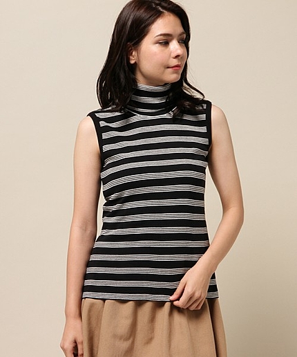 ジャガードボーダーフライスノースリーブカットソー