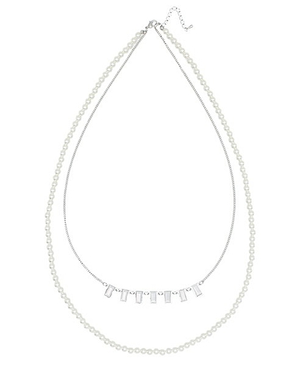 パール×ビジュー2連ロングネックレス