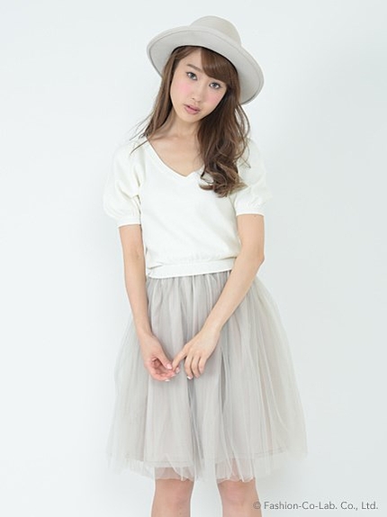 ニットチュールドッキングワンピース