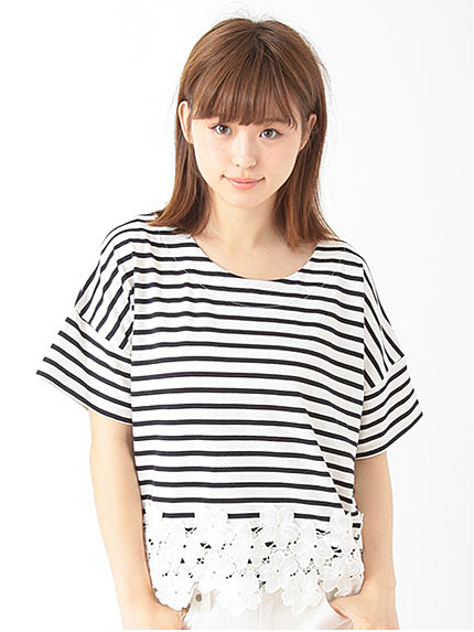 【Special Price】裾フラワーレースボーダープルオーバー