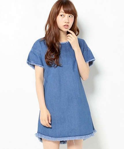 デニムフリンジワンピース/AEBC DNM フリンジ OP