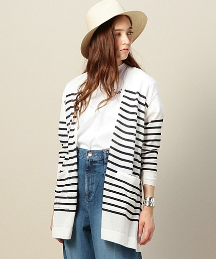 BY 14Gコットンリネンノーボタンカーディガン