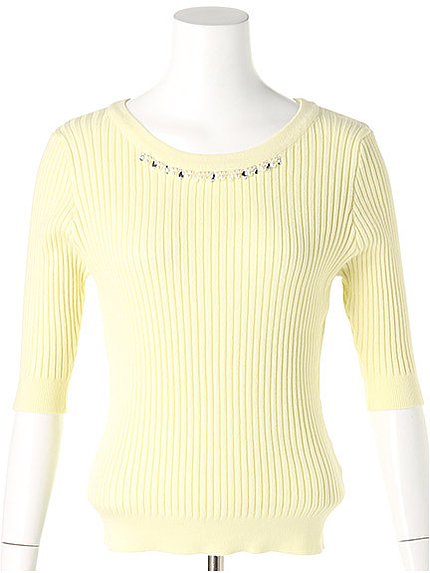 ポイントビジューリブカラーニット