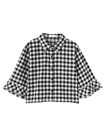 コットンギンガムフリルシャツ