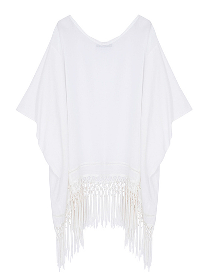 【FEMININE】フリンジシフォンポンチョ