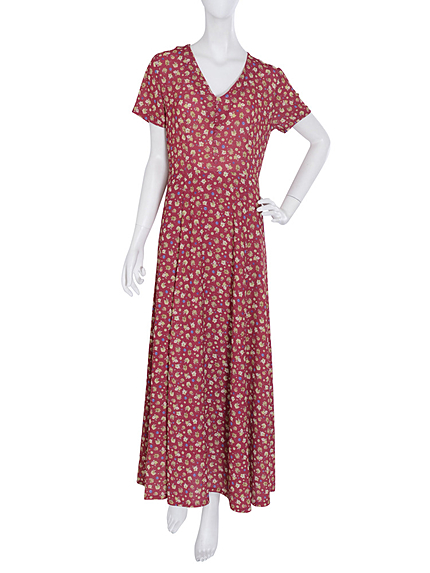 オリジナルレトロフラワー柄マキシワンピース