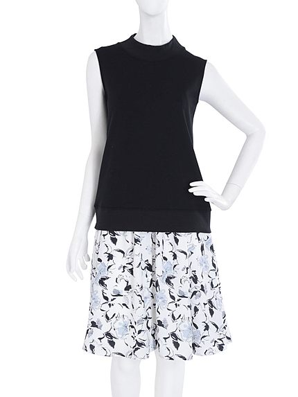 【W】モノトーンプリントドッキングワンピース