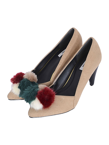 【SHOES】バイカラーファーパンプス